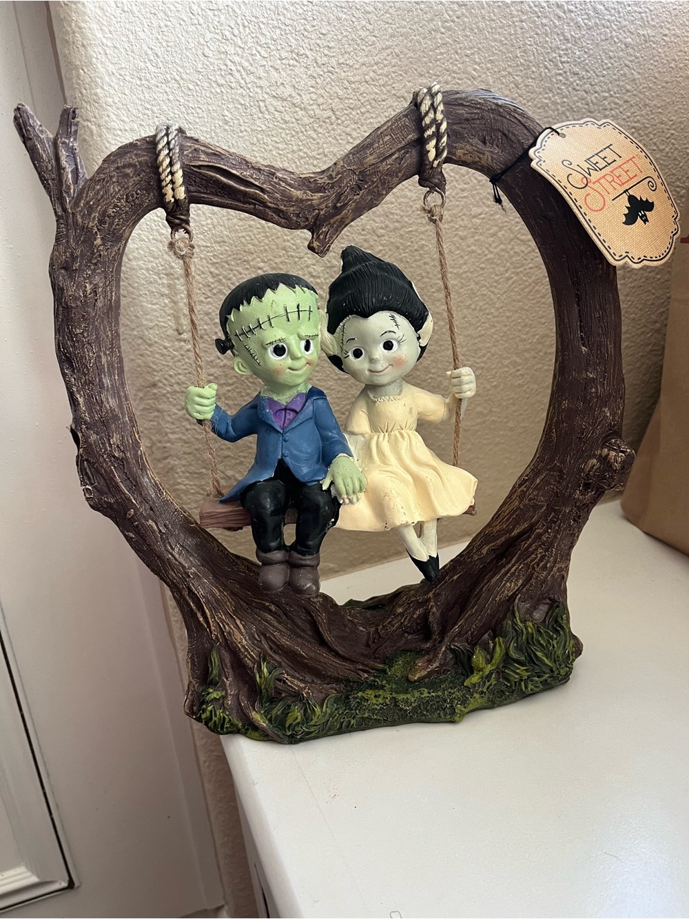 Sweet Street Halloween Frankenstein  and Bride Wedding Swinging Heart Tree